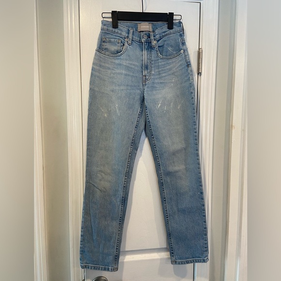 Everlane High Rise Straight Leg Light Wash Denim Jeans Distressed Zip Size 0 - Picture 1 of 12